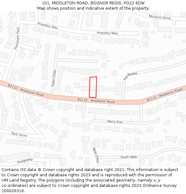 101, MIDDLETON ROAD, BOGNOR REGIS, PO22 6DW: Location map and indicative extent of plot