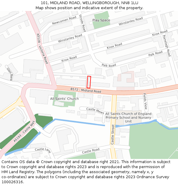 101, MIDLAND ROAD, WELLINGBOROUGH, NN8 1LU: Location map and indicative extent of plot