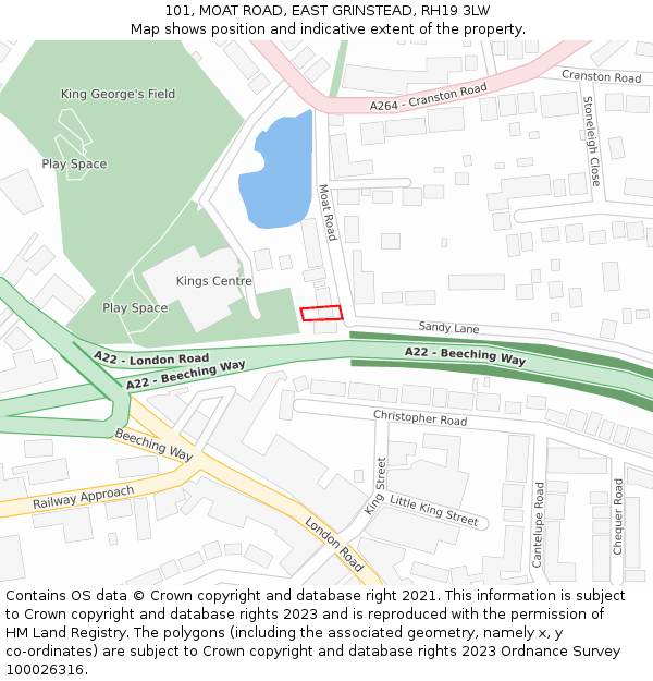 101, MOAT ROAD, EAST GRINSTEAD, RH19 3LW: Location map and indicative extent of plot