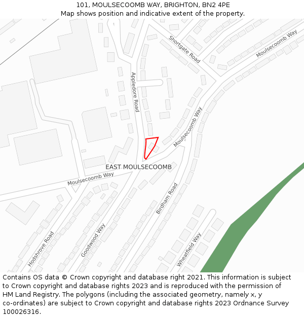 101, MOULSECOOMB WAY, BRIGHTON, BN2 4PE: Location map and indicative extent of plot