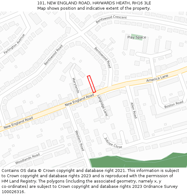 101, NEW ENGLAND ROAD, HAYWARDS HEATH, RH16 3LE: Location map and indicative extent of plot