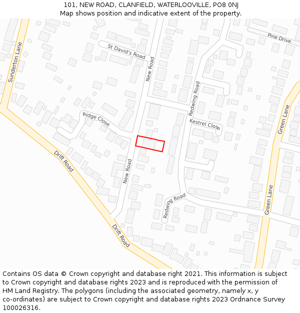 101, NEW ROAD, CLANFIELD, WATERLOOVILLE, PO8 0NJ: Location map and indicative extent of plot