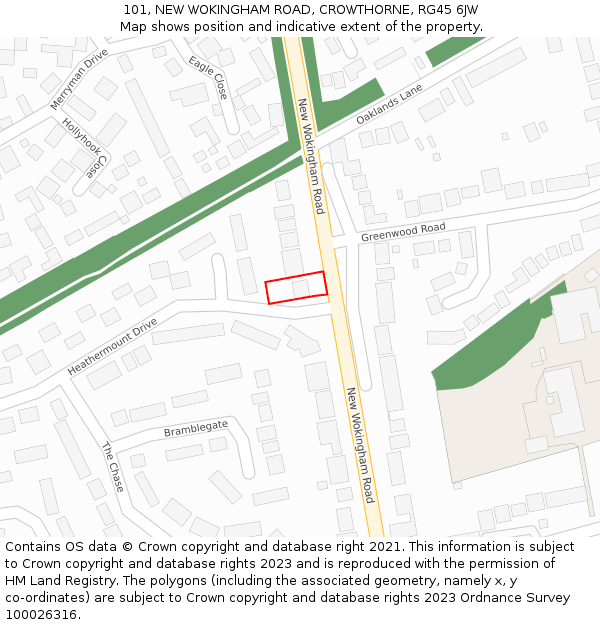 101, NEW WOKINGHAM ROAD, CROWTHORNE, RG45 6JW: Location map and indicative extent of plot