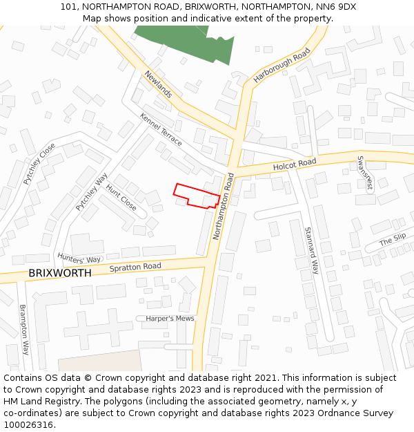 101, NORTHAMPTON ROAD, BRIXWORTH, NORTHAMPTON, NN6 9DX: Location map and indicative extent of plot