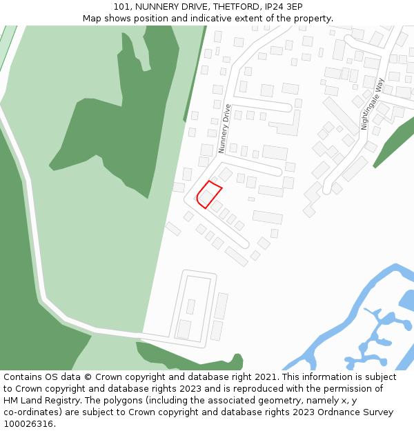 101, NUNNERY DRIVE, THETFORD, IP24 3EP: Location map and indicative extent of plot