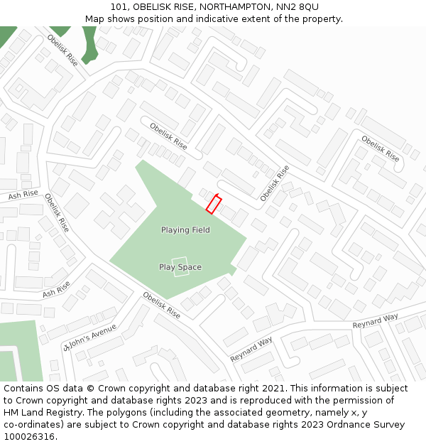 101, OBELISK RISE, NORTHAMPTON, NN2 8QU: Location map and indicative extent of plot