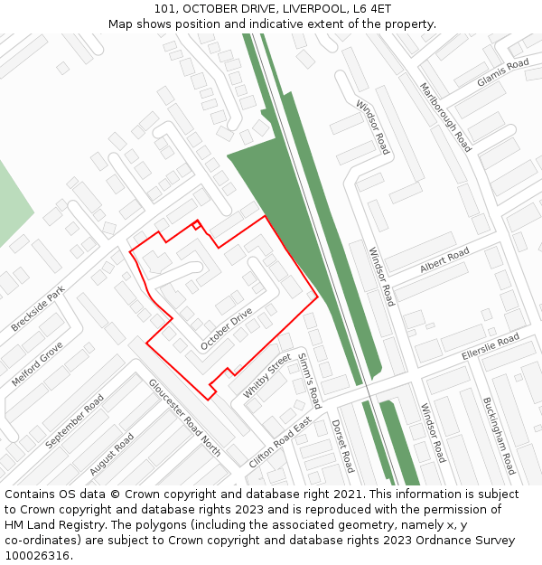 101, OCTOBER DRIVE, LIVERPOOL, L6 4ET: Location map and indicative extent of plot