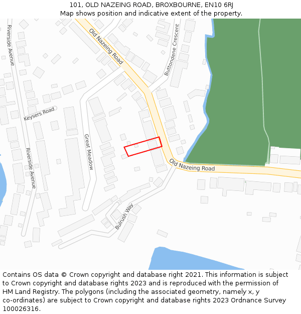 101, OLD NAZEING ROAD, BROXBOURNE, EN10 6RJ: Location map and indicative extent of plot