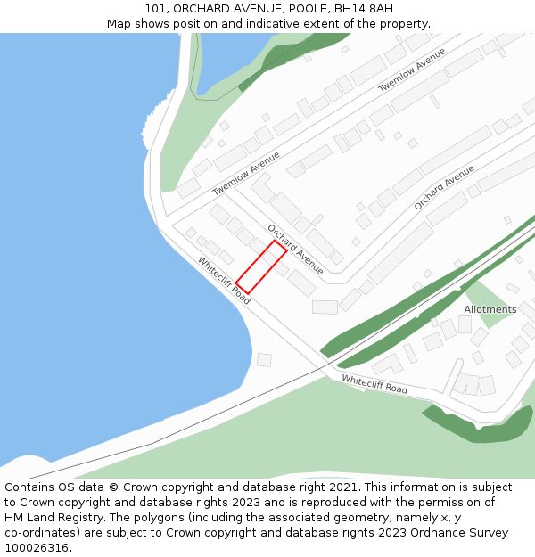 101, ORCHARD AVENUE, POOLE, BH14 8AH: Location map and indicative extent of plot