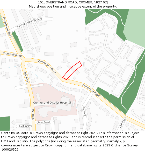 101, OVERSTRAND ROAD, CROMER, NR27 0DJ: Location map and indicative extent of plot