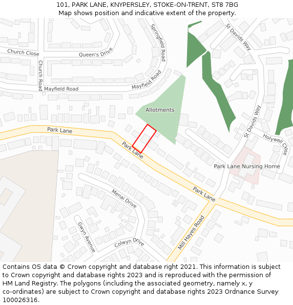 101, PARK LANE, KNYPERSLEY, STOKE-ON-TRENT, ST8 7BG: Location map and indicative extent of plot