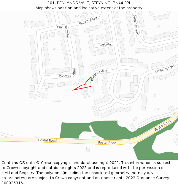 101, PENLANDS VALE, STEYNING, BN44 3PL: Location map and indicative extent of plot