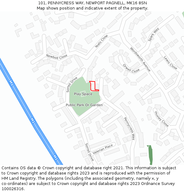 101, PENNYCRESS WAY, NEWPORT PAGNELL, MK16 8SN: Location map and indicative extent of plot