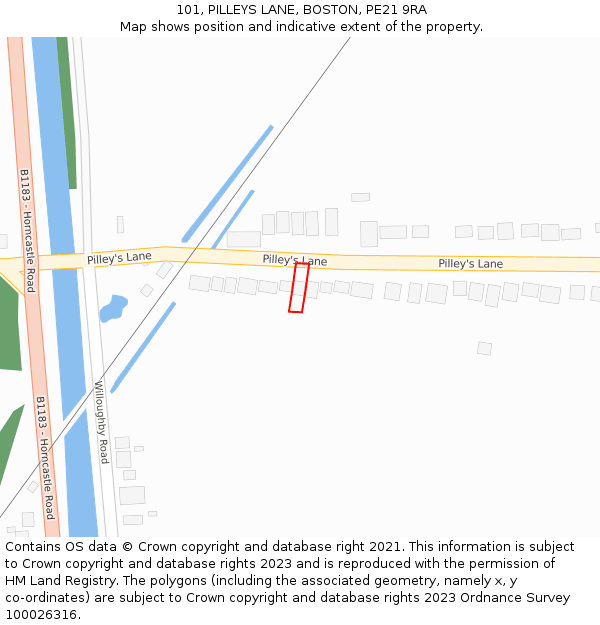 101, PILLEYS LANE, BOSTON, PE21 9RA: Location map and indicative extent of plot