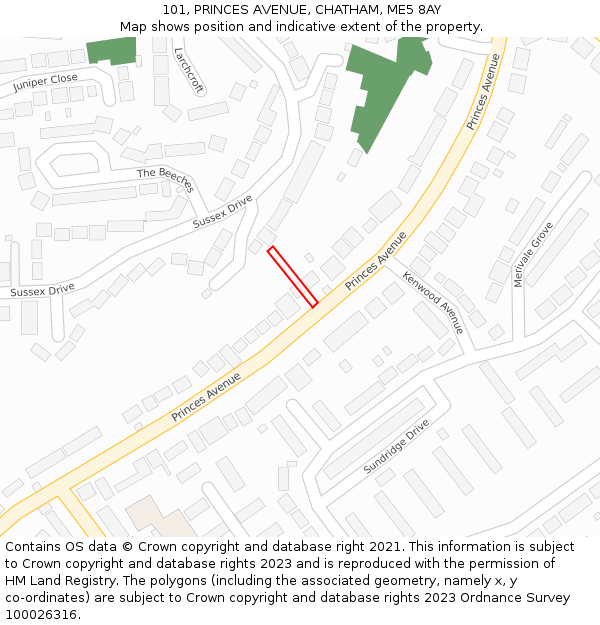 101, PRINCES AVENUE, CHATHAM, ME5 8AY: Location map and indicative extent of plot