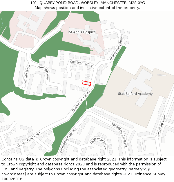 101, QUARRY POND ROAD, WORSLEY, MANCHESTER, M28 0YG: Location map and indicative extent of plot