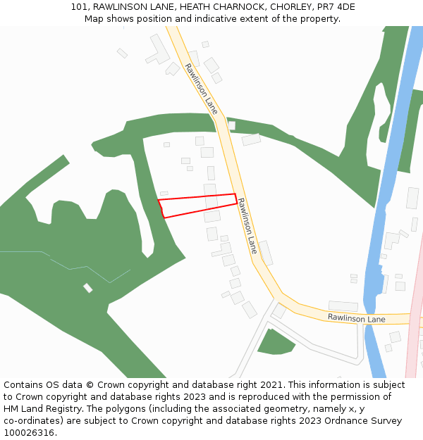 101, RAWLINSON LANE, HEATH CHARNOCK, CHORLEY, PR7 4DE: Location map and indicative extent of plot