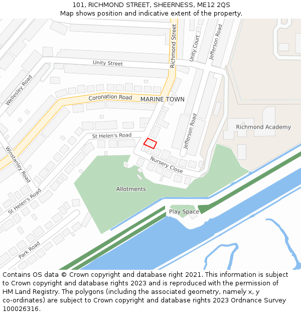 101, RICHMOND STREET, SHEERNESS, ME12 2QS: Location map and indicative extent of plot