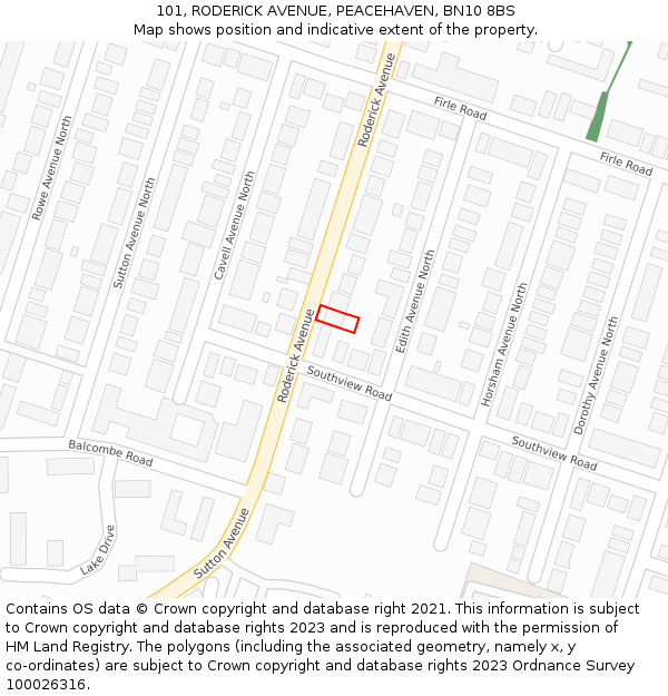 101, RODERICK AVENUE, PEACEHAVEN, BN10 8BS: Location map and indicative extent of plot