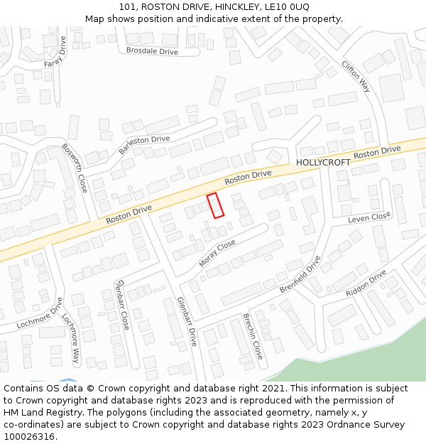 101, ROSTON DRIVE, HINCKLEY, LE10 0UQ: Location map and indicative extent of plot