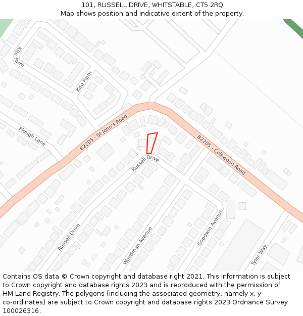 101, RUSSELL DRIVE, WHITSTABLE, CT5 2RQ: Location map and indicative extent of plot