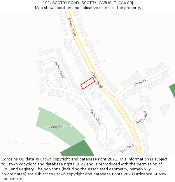 101, SCOTBY ROAD, SCOTBY, CARLISLE, CA4 8BJ: Location map and indicative extent of plot