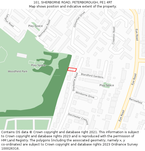 101, SHERBORNE ROAD, PETERBOROUGH, PE1 4RT: Location map and indicative extent of plot