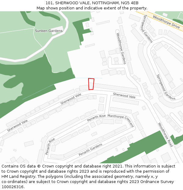 101, SHERWOOD VALE, NOTTINGHAM, NG5 4EB: Location map and indicative extent of plot