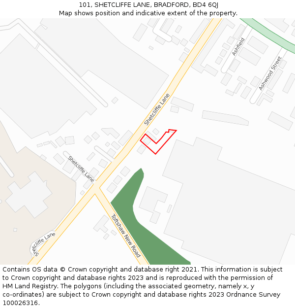 101, SHETCLIFFE LANE, BRADFORD, BD4 6QJ: Location map and indicative extent of plot