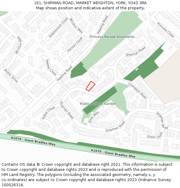 101, SHIPMAN ROAD, MARKET WEIGHTON, YORK, YO43 3RA: Location map and indicative extent of plot