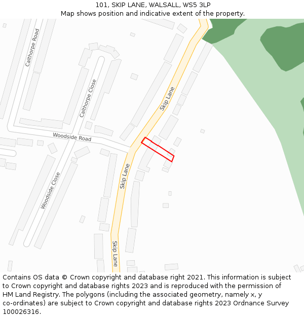 101, SKIP LANE, WALSALL, WS5 3LP: Location map and indicative extent of plot
