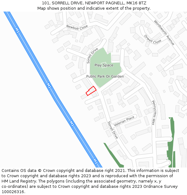 101, SORRELL DRIVE, NEWPORT PAGNELL, MK16 8TZ: Location map and indicative extent of plot