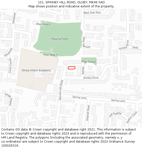 101, SPINNEY HILL ROAD, OLNEY, MK46 5AD: Location map and indicative extent of plot