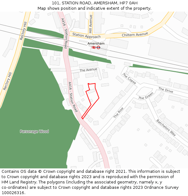 101, STATION ROAD, AMERSHAM, HP7 0AH: Location map and indicative extent of plot