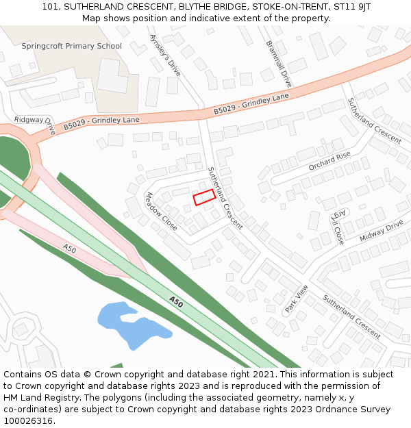 101, SUTHERLAND CRESCENT, BLYTHE BRIDGE, STOKE-ON-TRENT, ST11 9JT: Location map and indicative extent of plot