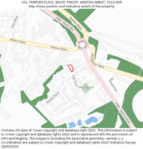 101, TEMPLER PLACE, BOVEY TRACEY, NEWTON ABBOT, TQ13 9GR: Location map and indicative extent of plot