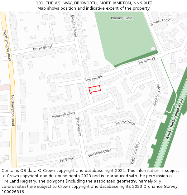 101, THE ASHWAY, BRIXWORTH, NORTHAMPTON, NN6 9UZ: Location map and indicative extent of plot