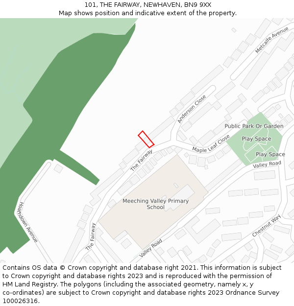 101, THE FAIRWAY, NEWHAVEN, BN9 9XX: Location map and indicative extent of plot