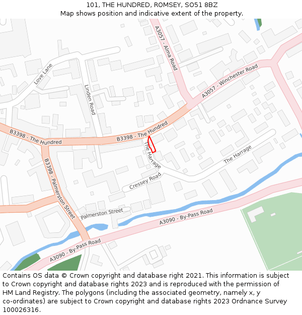 101, THE HUNDRED, ROMSEY, SO51 8BZ: Location map and indicative extent of plot