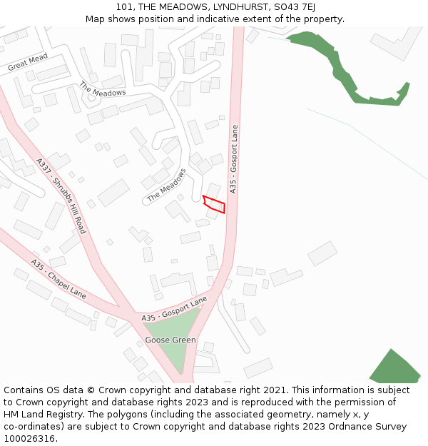 101, THE MEADOWS, LYNDHURST, SO43 7EJ: Location map and indicative extent of plot