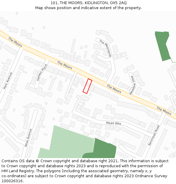 101, THE MOORS, KIDLINGTON, OX5 2AQ: Location map and indicative extent of plot