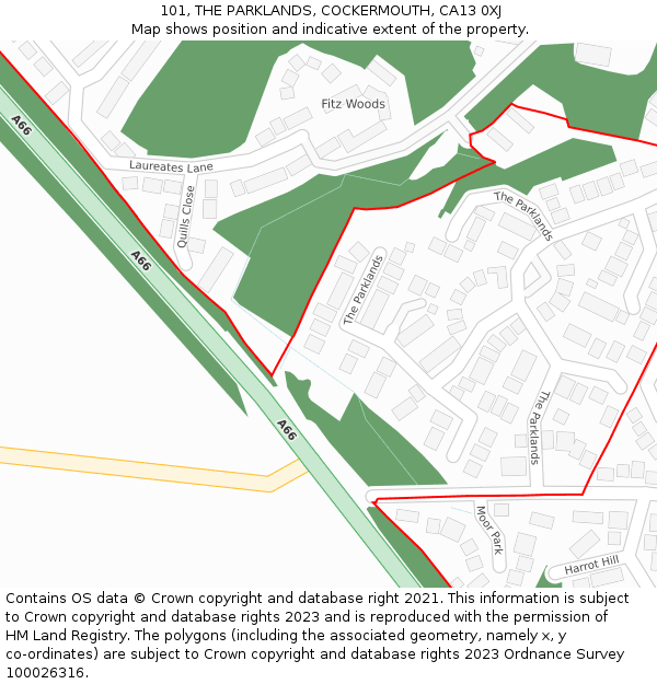 101, THE PARKLANDS, COCKERMOUTH, CA13 0XJ: Location map and indicative extent of plot