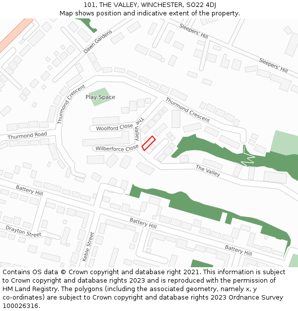 101, THE VALLEY, WINCHESTER, SO22 4DJ: Location map and indicative extent of plot