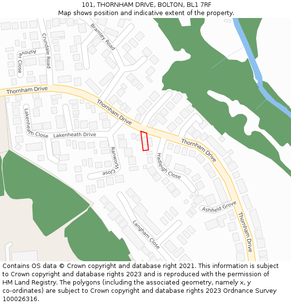 101, THORNHAM DRIVE, BOLTON, BL1 7RF: Location map and indicative extent of plot