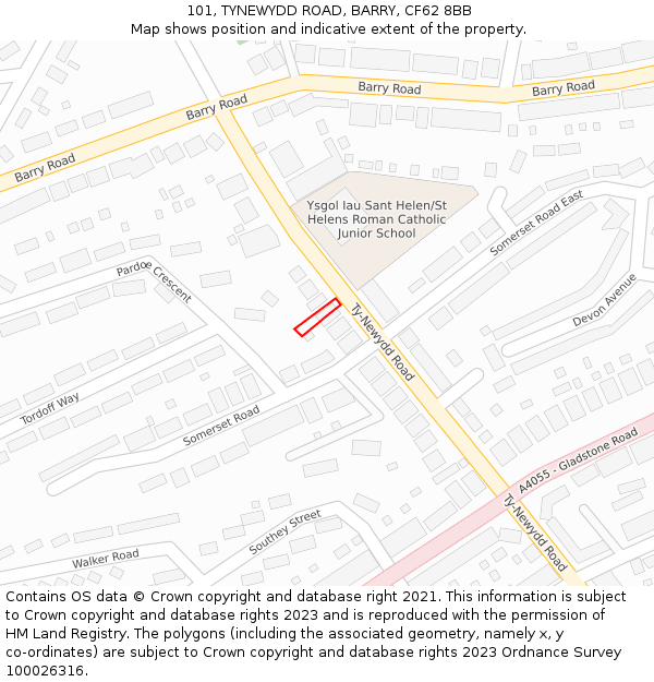 101, TYNEWYDD ROAD, BARRY, CF62 8BB: Location map and indicative extent of plot