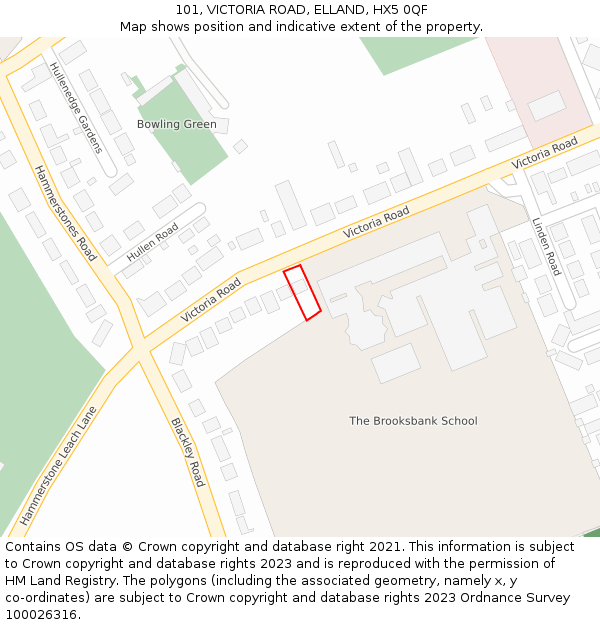 101, VICTORIA ROAD, ELLAND, HX5 0QF: Location map and indicative extent of plot