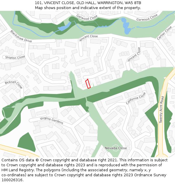 101, VINCENT CLOSE, OLD HALL, WARRINGTON, WA5 8TB: Location map and indicative extent of plot