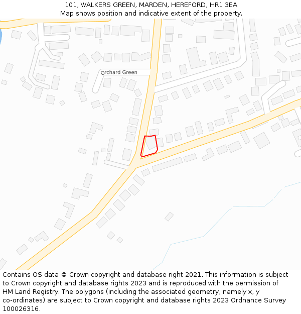 101, WALKERS GREEN, MARDEN, HEREFORD, HR1 3EA: Location map and indicative extent of plot