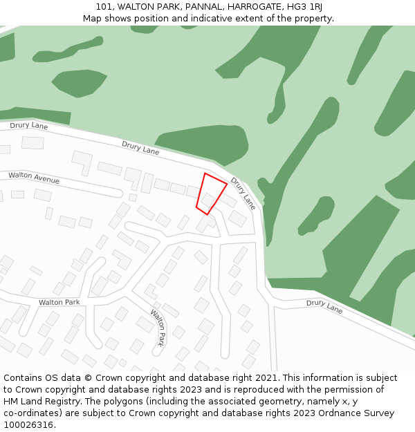 101, WALTON PARK, PANNAL, HARROGATE, HG3 1RJ: Location map and indicative extent of plot