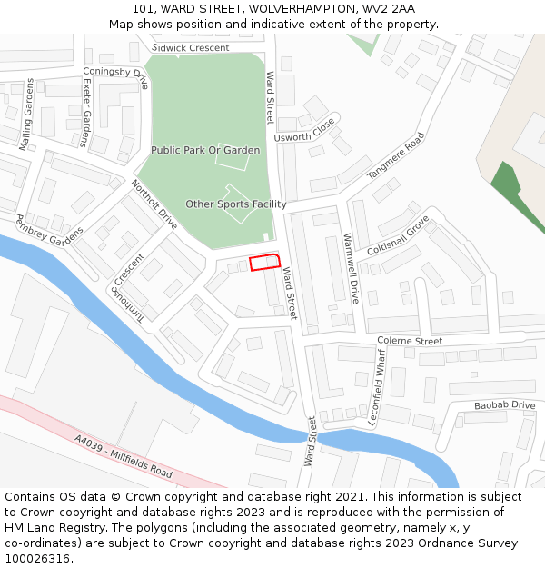 101, WARD STREET, WOLVERHAMPTON, WV2 2AA: Location map and indicative extent of plot